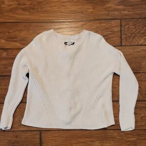 Lucky Brand Cream Crew Neck Sweater Textured Knit Small Petite